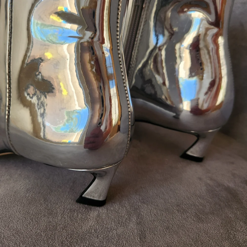 Gianni Bini Booties 6.5 Silver Mirror Georgina Kitten Heels Pointed Toe New $140